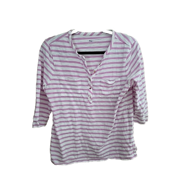 Chico's The Ultimate Tee Pink Henley Pockets 3/4 Sleeve Top Womans Size Medium - Picture 2 of 7